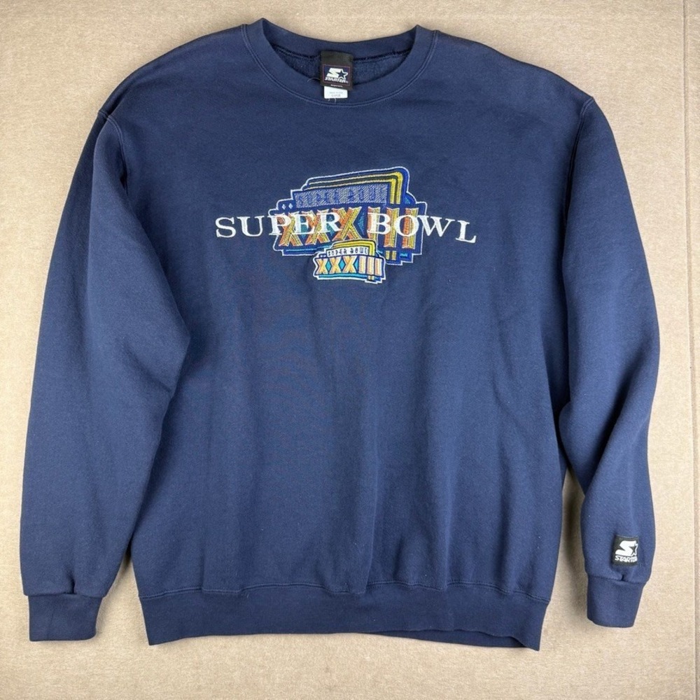 Vintage Starter Super Bowl XXXIII Sweatshirt‎ Mens L Blue NFL Football USA